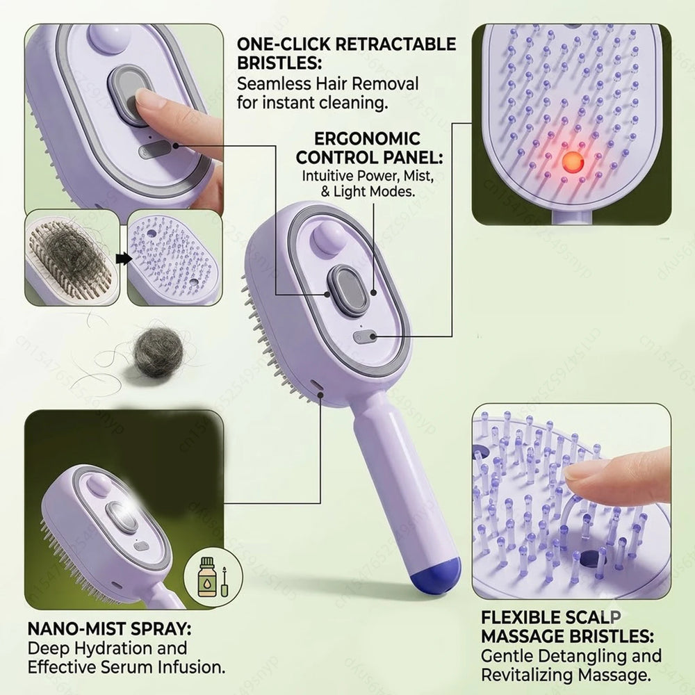 2-in-1 Misting Hair Brush – Hydrating Spray Comb