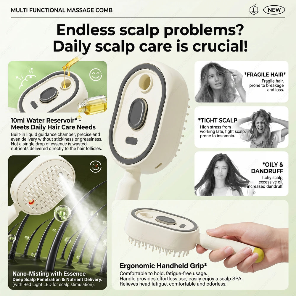 2-in-1 Misting Hair Brush – Hydrating Spray Comb